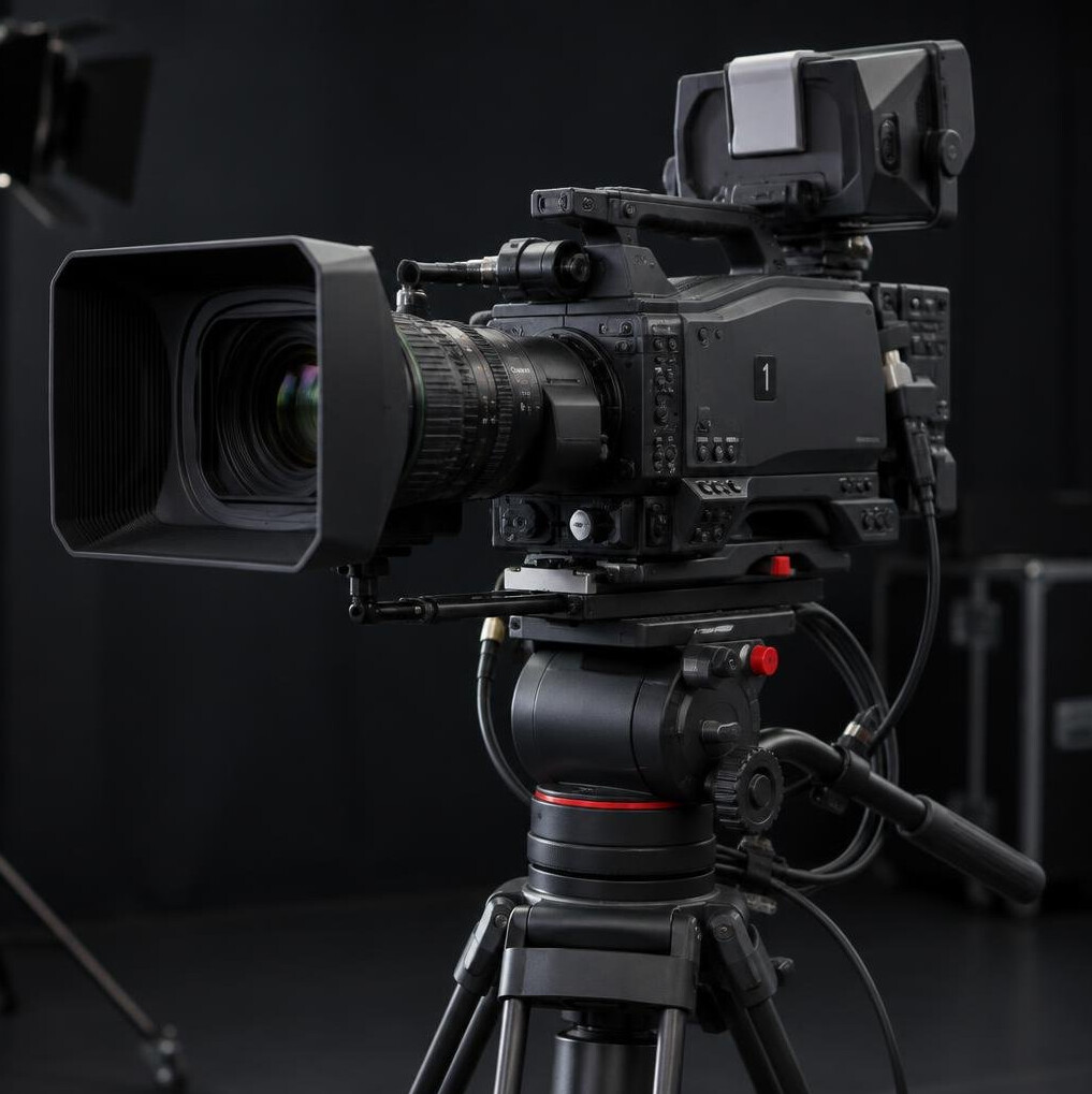Professional broadcast television camera on a tripod